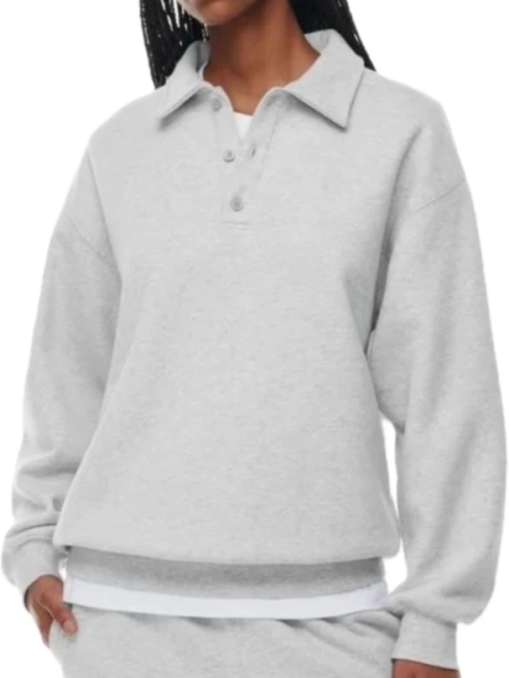TNA Women's Light Gray Collared Pullover Sweater
